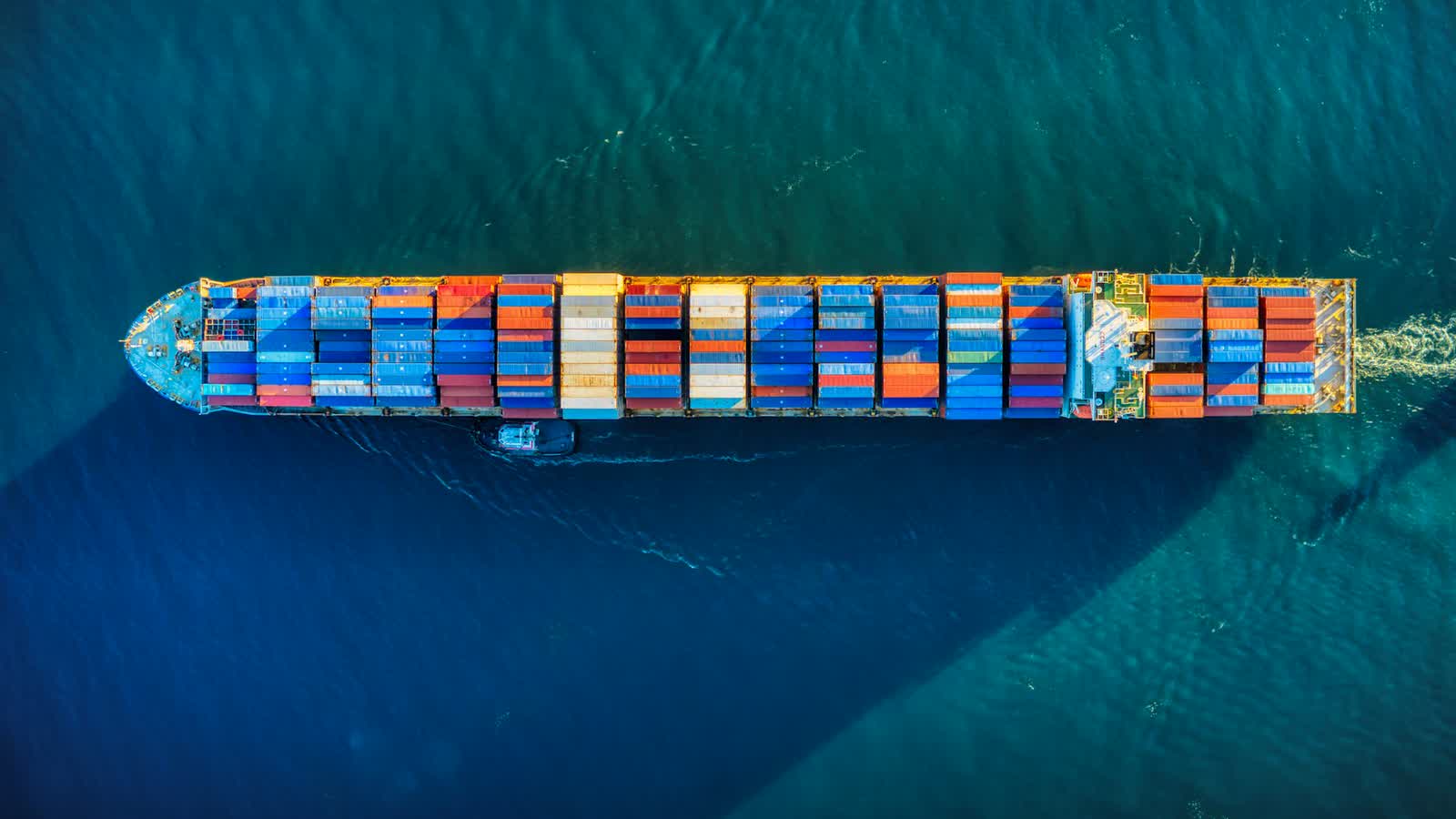 Aerial view of a cargo vessel at sea