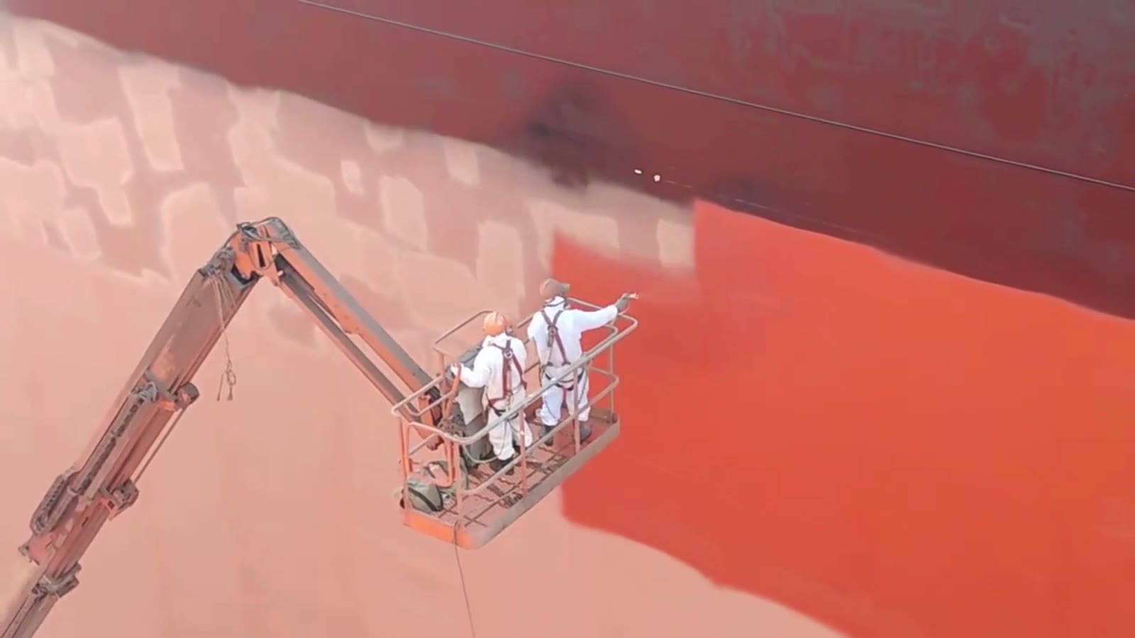 Marine coating being applied to a vessel's steelwork